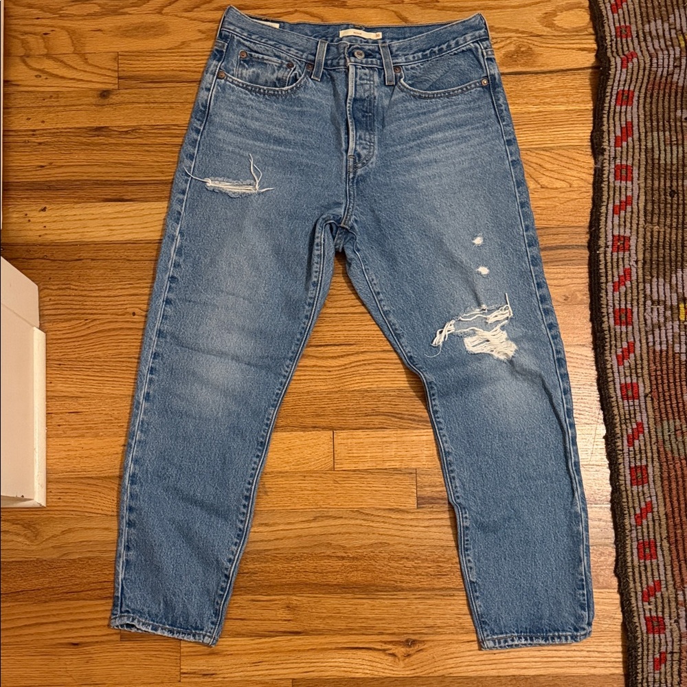 Light Blue Distressed High-Rise Jeans